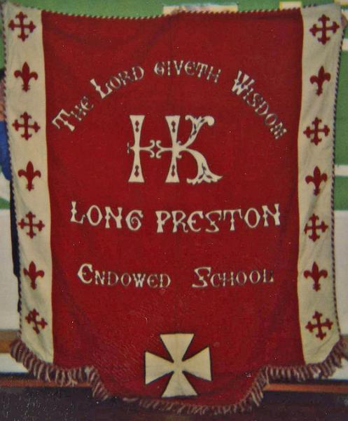School Banner.jpg - Long Preston Endowed School Banner. Found in Jan 1994 in the school by John Anderton, Headmaster. This banner can be seen in the background of the picture of Band of Hope gathering around 1900 ahown in the   Events  Gallery 